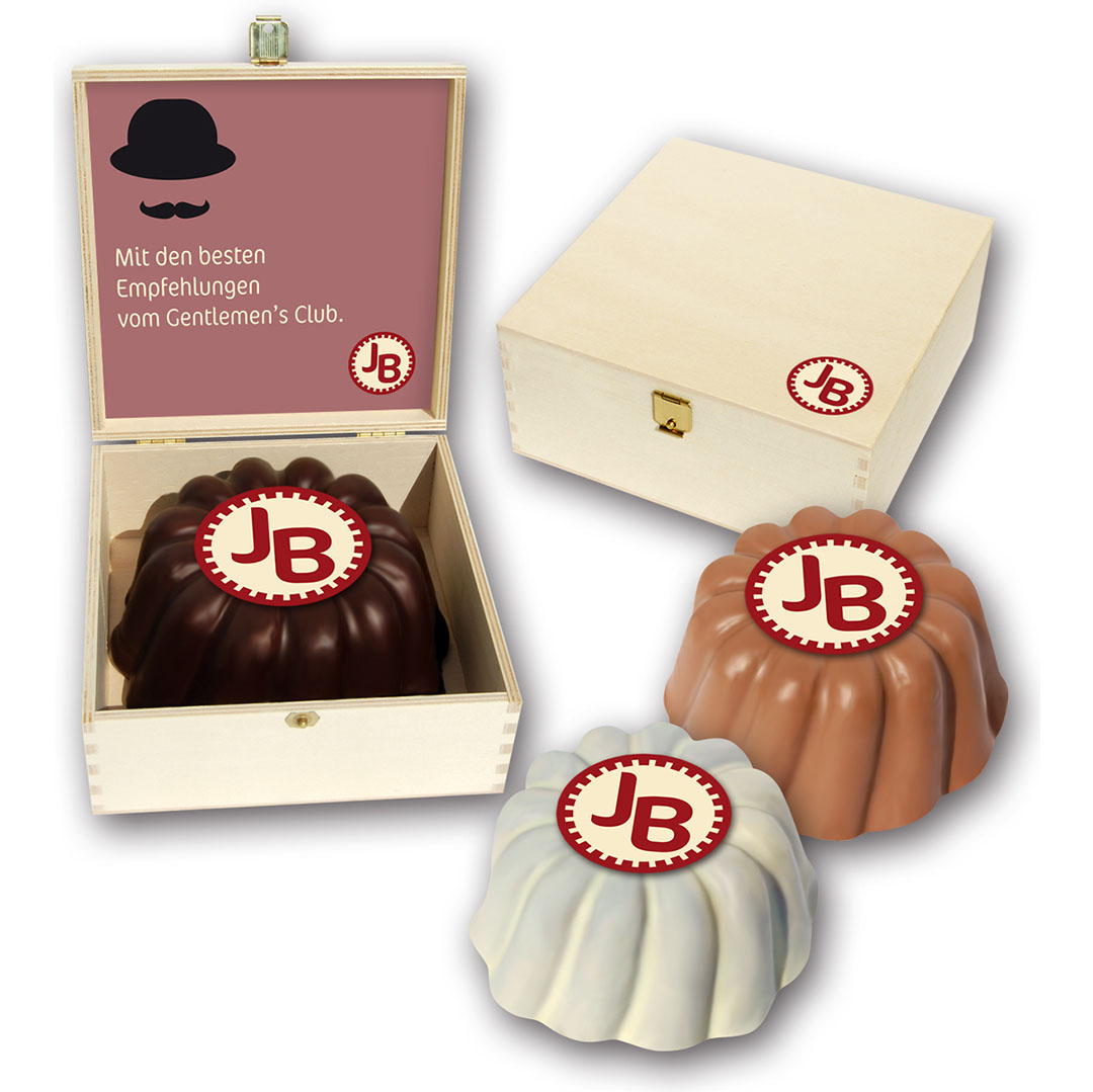 Guglhupf mit Logo in Holzkiste 250g