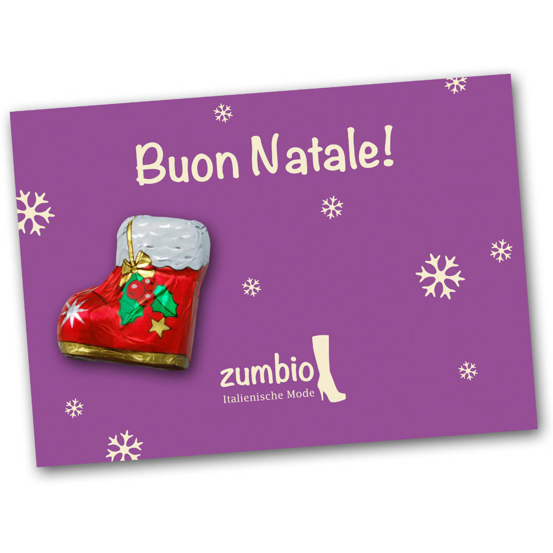 Grußkarte mit Schokostiefel Weihnachten
