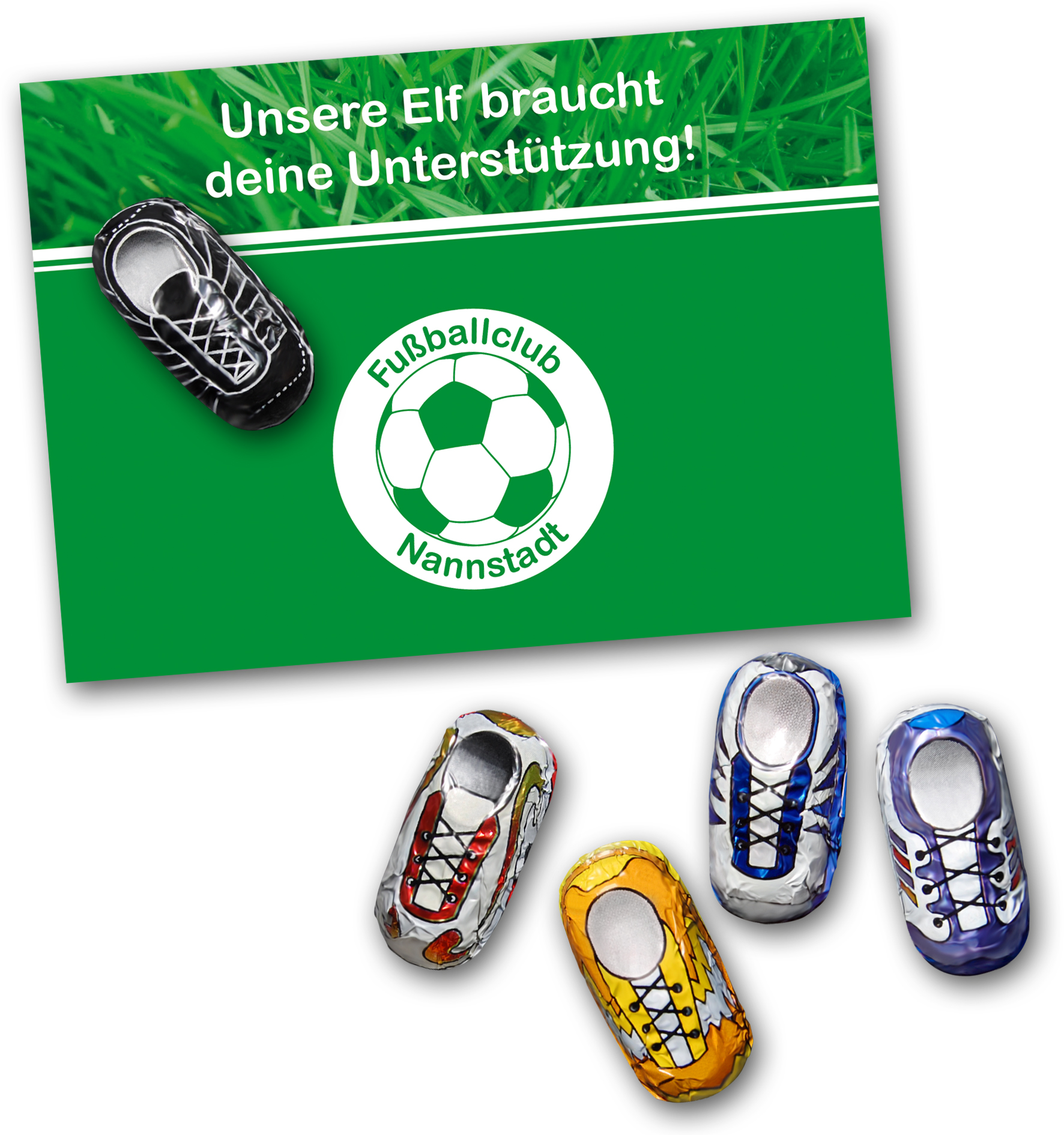 Grußkarte mit Schokofußballschuh