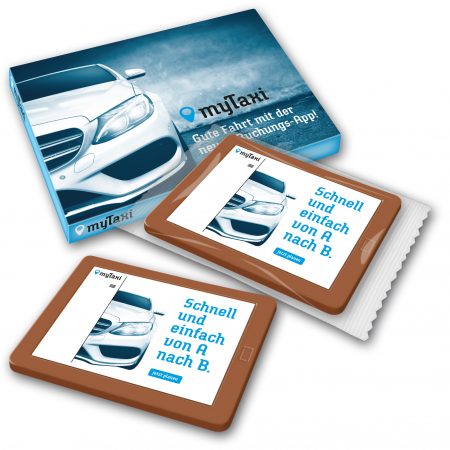 Schokoladentablet in bedrucktem Karton