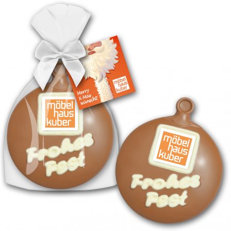 Schokochristbaumkugel mit Logo