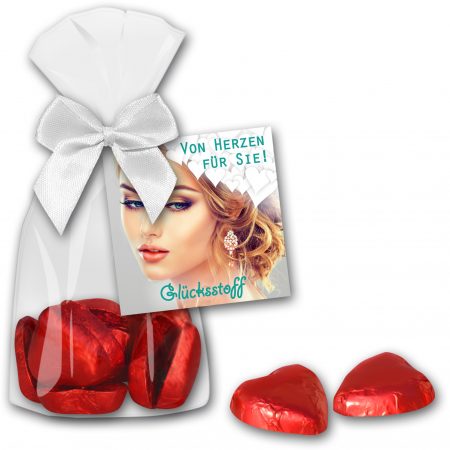 Schokoherzen in Glanzbeutel