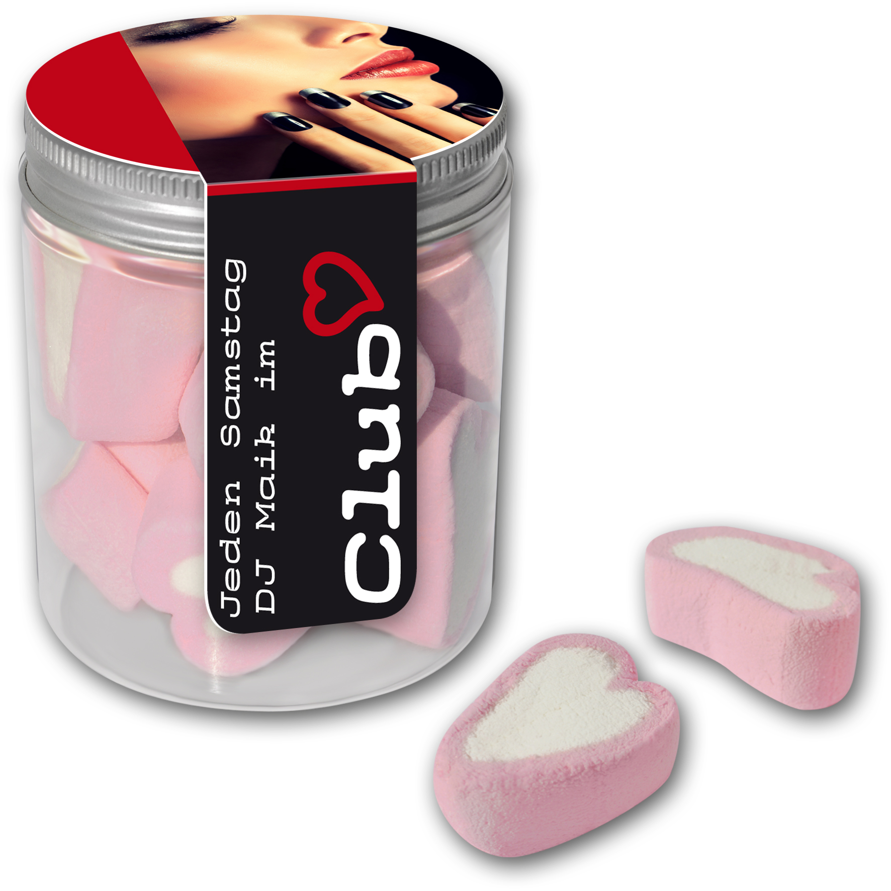 Marshmallowherzen im Midi Tin