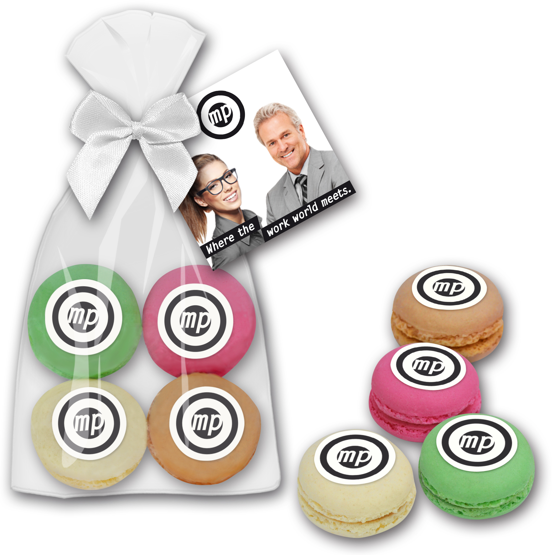 Macarons im 4er Beutel mit Logo