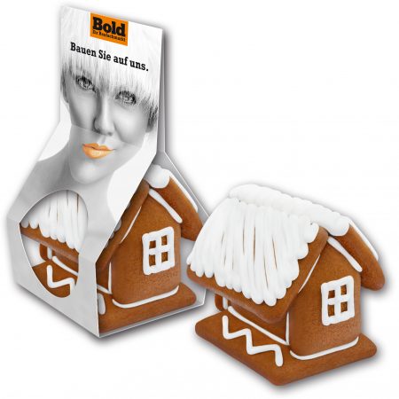 Lebkuchenhaus mit Logobanderole