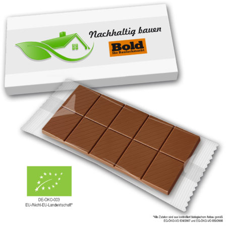 Bio Schokoladentafel in bedrucktem Karton