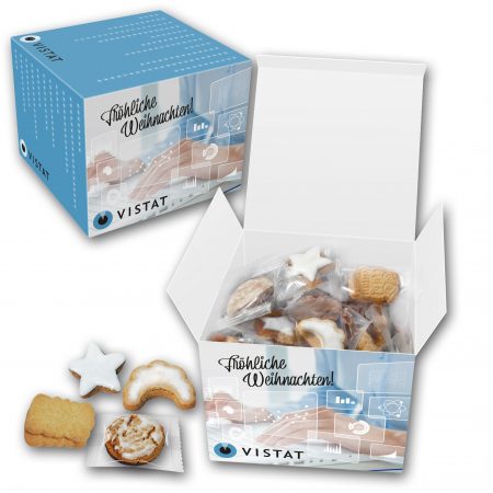 Weihnachtsgebäck einzeln verpackt in bedrucktem Karton