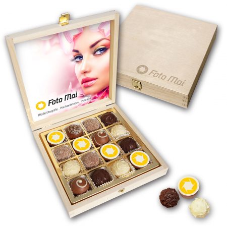 Trüffeltöpfchenmischung 16 mit Logo in Holzkiste 200g
