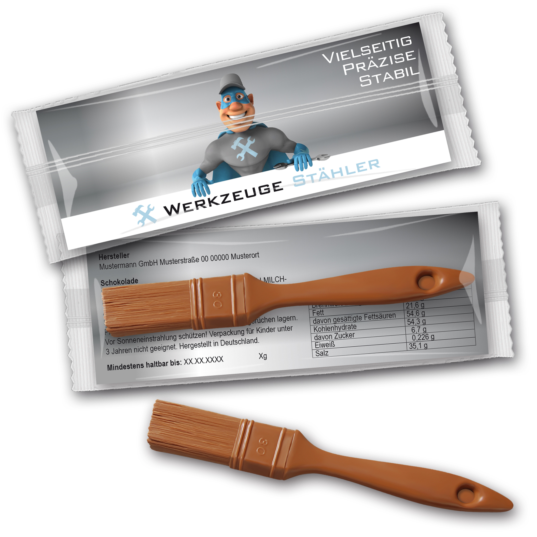 Pinsel aus Schokolade per Flowpack