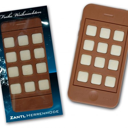 Smartphone aus Schokolade in Sichtfensterkarton