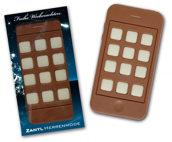 Smartphone aus Schokolade in Sichtfensterkarton