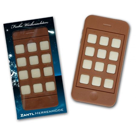 Smartphone aus Schokolade in Sichtfensterkarton