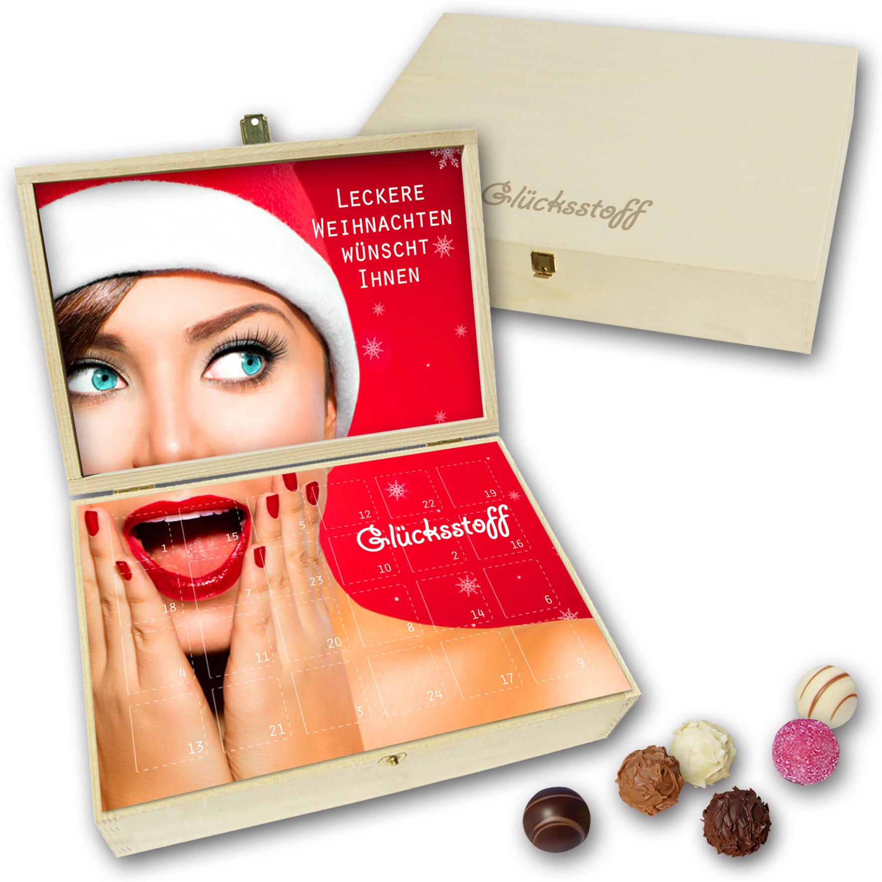 Minitrüffel 24er Adventskalender in Holzkiste