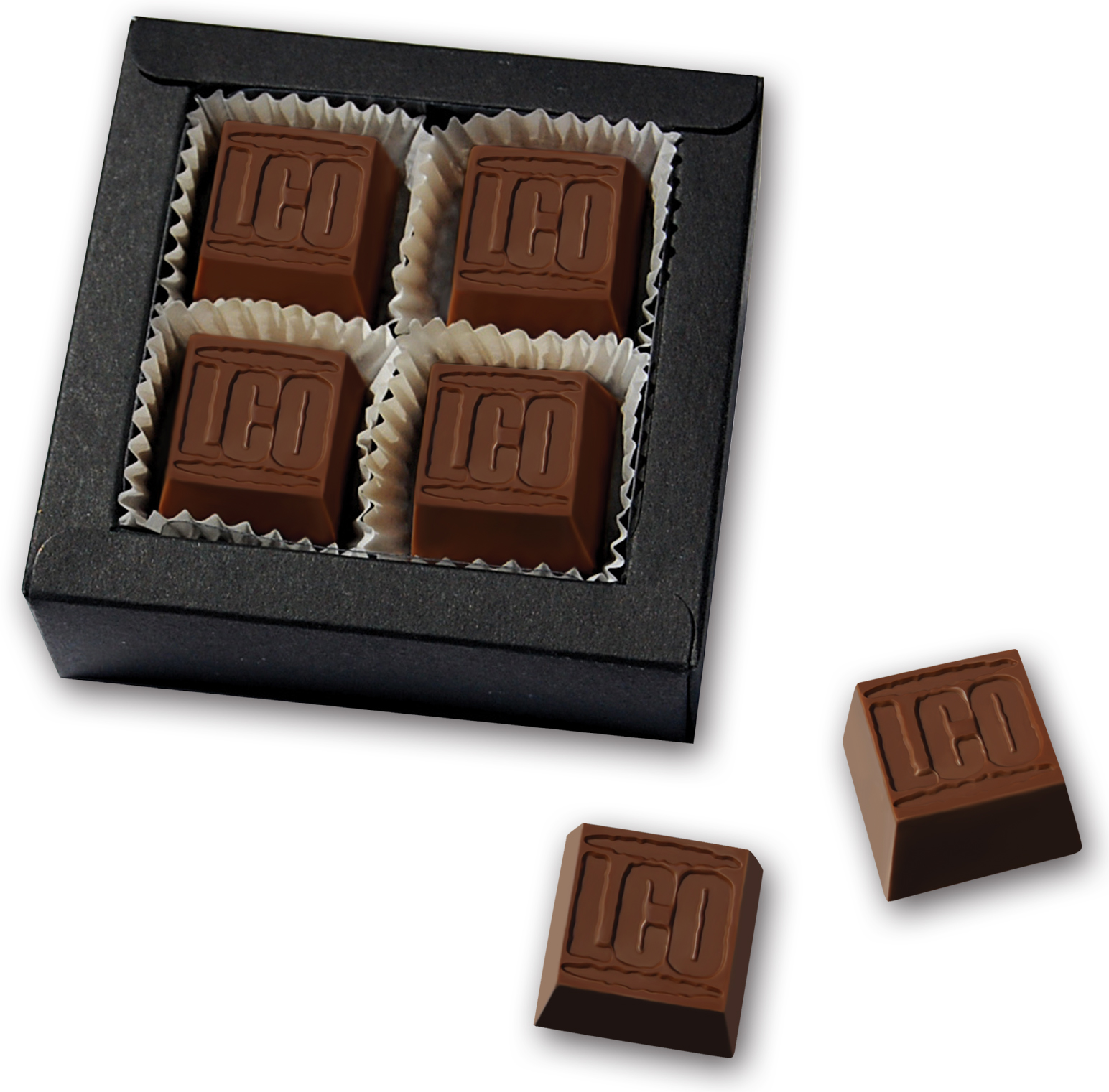 Pralinen geprägt 4er in Premium - Box