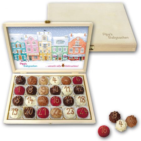 Trüffeladventskalender 24er in Holzkiste 300g