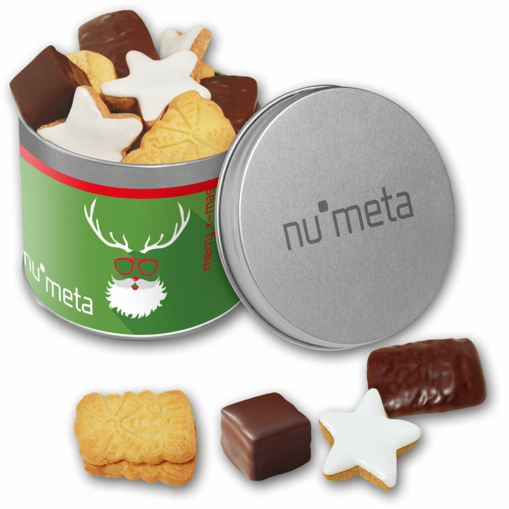 Premium Weihnachtsgebäck in Metalldose – Zuckersucht – Süße Werbemittel