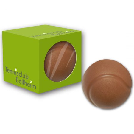 Schokoladentennisball in bedrucktem Karton