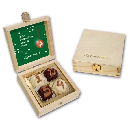 Trüffeladventskalender 4er in Holzkiste 60g