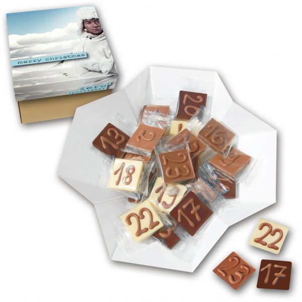 Schokotäfelchenadventskalender in Schmuckpackung