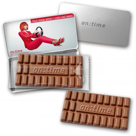 Schokoladentafel mit Prägung groß in Metalldose